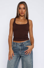 Filled With Life Ribbed Tank Chocolate