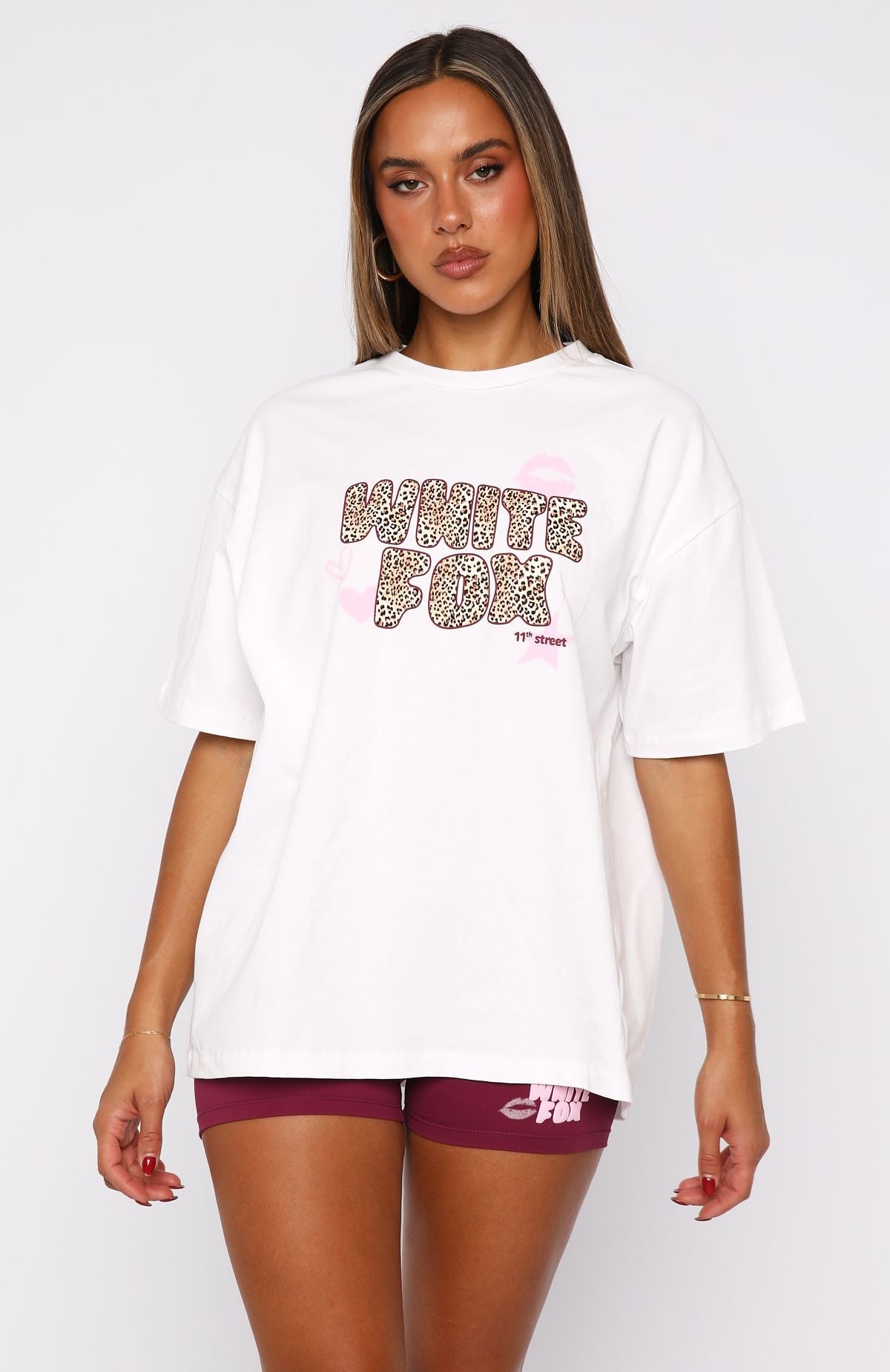 11th Street She's So Lucky Oversized Tee Leopard Splice
